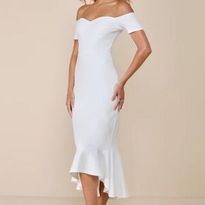 Lulus Ivory Off the Shoulder Midi Dress - bridal